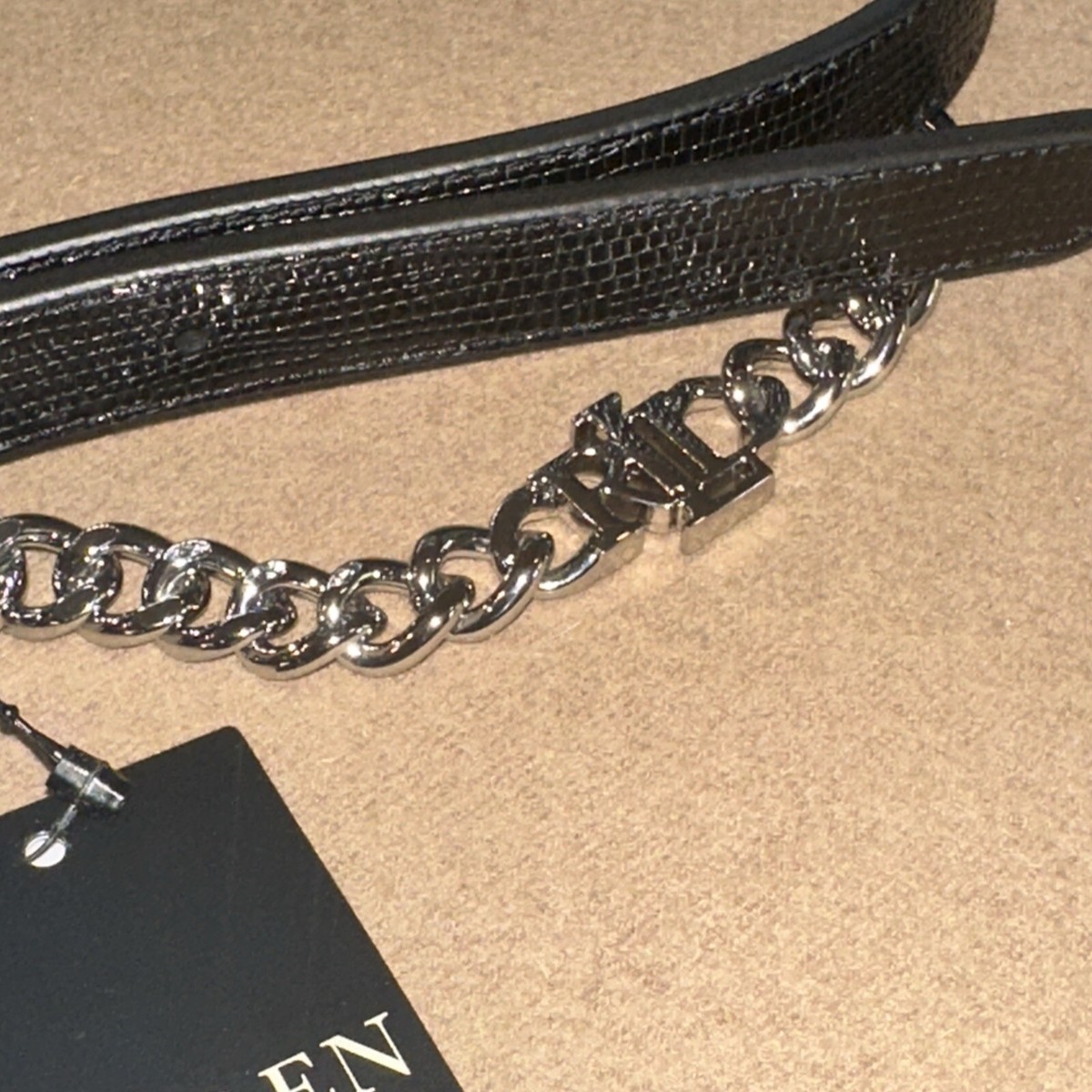 LAUREN RALPH LAUREN Womens Logo-Chain Lizard-Embossed Skinny Leather Belt Large LAUREN RALPH LAUREN Womens Logo-Chain Lizard-Embossed Skinny  main image 2