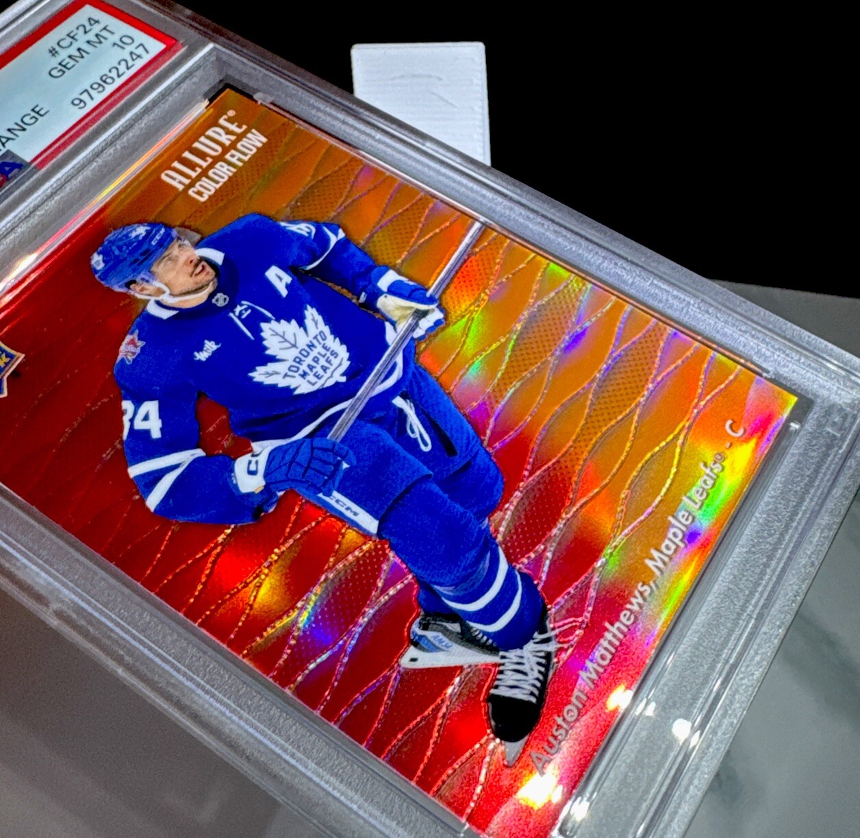 2023 UD Allure - Color Flow Red Orange CF-24 Auston Matthews MVP - POP 8 PSA 10 view 4