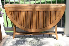 Outdoor Table Eucalyptus  Round Folding Deck Patio Storage Space Saver New 