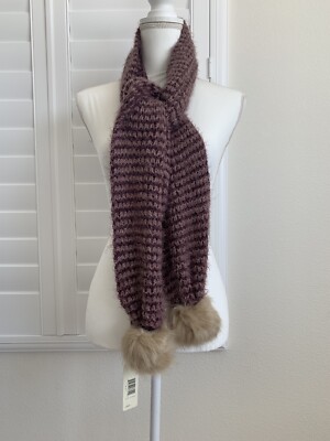 NWT SIMPLY NOELLE Purple/Tan CABLE Knit Sweater Scarf Faux