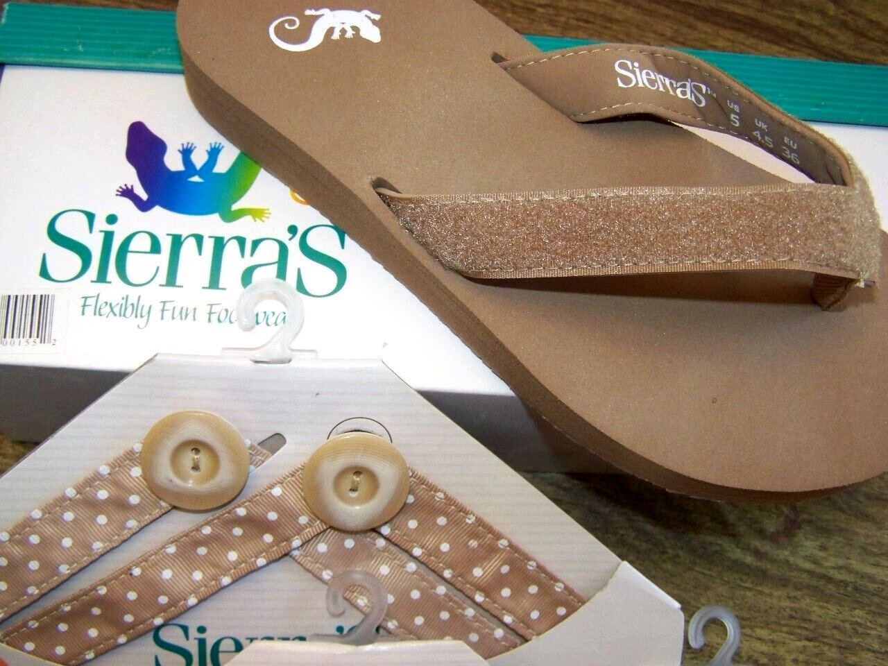 NUOVI sandali piatti Sierras infradito marrone chiaro taglia 5M con lotto 3 set di cinghie COME LEGGERE