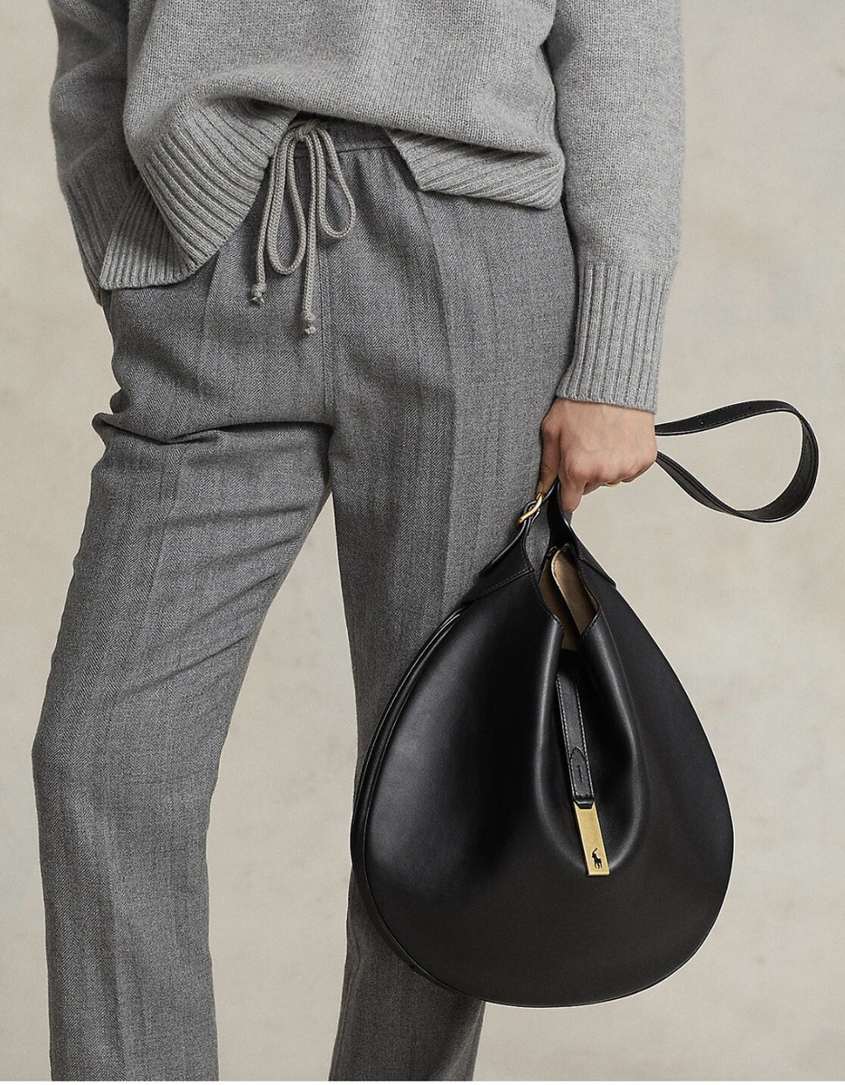 Bolso Bandolera Polo Ralph Lauren Para Mujer Medium De Cuero Negro  Clásico