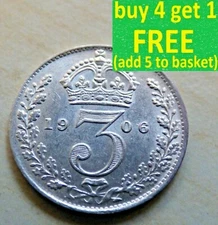 Edward VII Threepence 3D Silver 1902-1910 Choose your date Auction 2