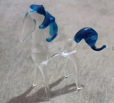 Blown Glass Transparent Horse Blue Mane And Tail 2.5" V.G.C.
