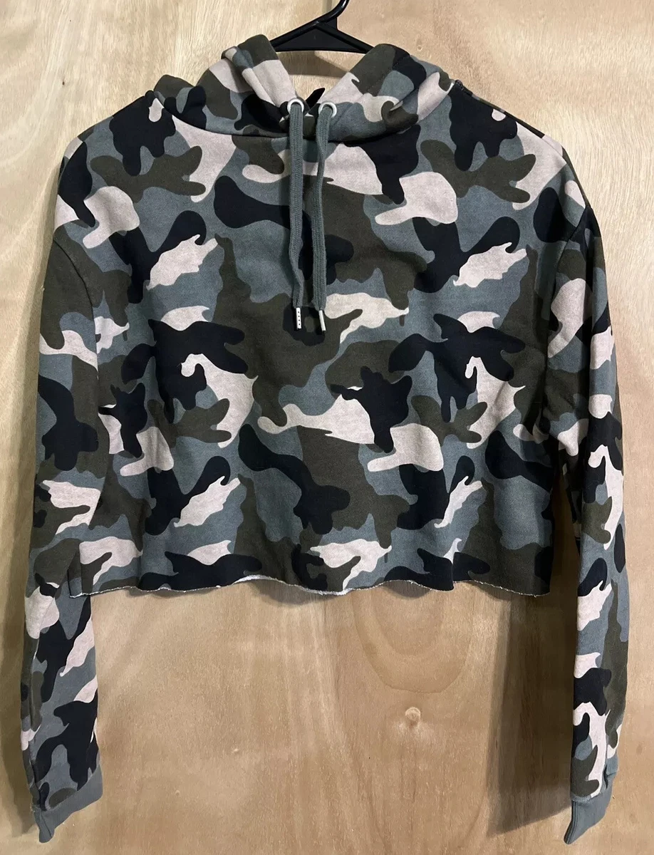 H&M Divided Girls Camo Camouflage Cropped Hoodie Top Sweatshirt Sz XS 12 13  14