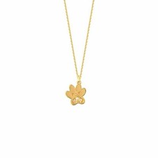 14K Solid Yellow Gold Diamond Mini Paw Print Adjustable Necklace 16"-18"