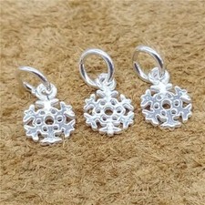5 Sterling Silver Snowflake Charms 925 Silver Christmas Winter Snow Pendant
