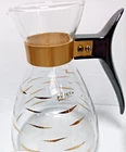 Vtg Pyrex MCM Coffee Carafe 8 Cup Gold Geometric Design W/Brass Warming Base