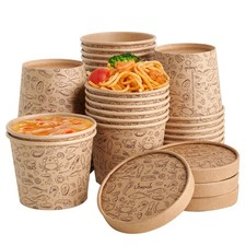 LITOPAK 50 Pack 12 oz Paper Containers with 50 Count Pack of 1 , BROWN-12OZ