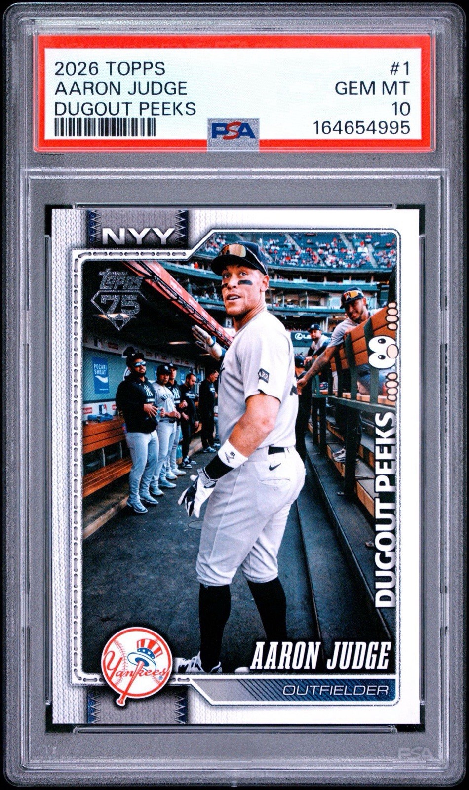 2026 Topps Celebration Aaron Judge #1 Dugout Peeks SP PSA 10 GM-MT - NY Yankees view 1
