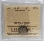 1916 Canada 5 Cents Silver — photo from another recent sale