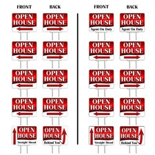 Open House Directional Arrows Red 10 Pack Yard Signs - Each is 24" x 18" and C
