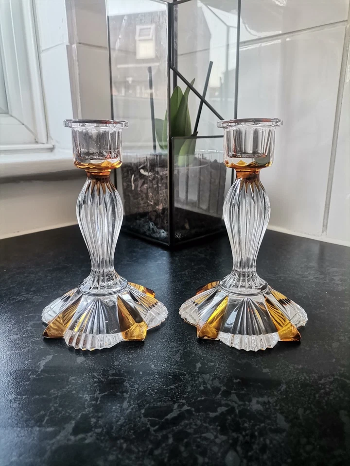 Art Deco Amber And Clear Crystal Glass Vintage Vanity Set 1930s Ernst Buder - Image 4 of 4