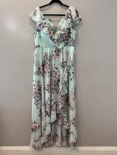 SHEIN Belle XL Floral Print Ruffle Trim Belted Bridesmaid Dress
