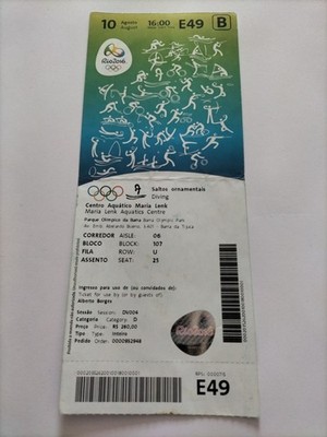 Used Ticket Olympic 10.08. 2016 Rio Olympia E49 Diving 2
