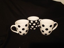 Set of 3 Polka Dot Mugs Tea Coffee Cups Tesco Black and white 