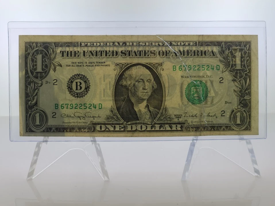 1988A One Dollar Note - Massive Ink Smear Error - TORN NOTE - Image 3 of 4