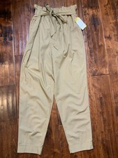 Zara Tan Pleated Front Belted Straight Leg Dress Pants, Size XS