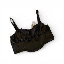 NEW Garage Black Satin Bustier Top Bralette Corset Ribbed Cropped Size Large L