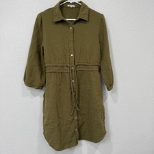 Maurices Olive Green Gauze Shirt Dress Button Front Drawstring Waist Midi