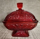Vintage Jeanette Glass Amberina Square Pedestal Candy Dish w/lid Red Acorn Oak