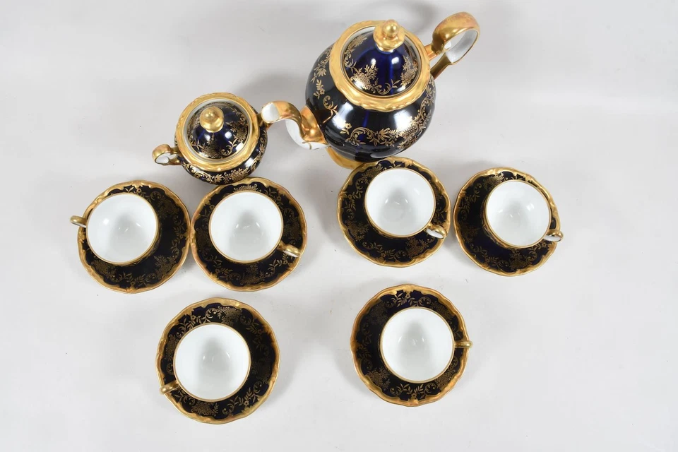 C26P10- Weimar Kobalt Porzellan Mokka Service für 6 Personen gemarkt GDR - Bild 2 von 4