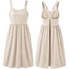 Uaussi Cotton Linen Apron Cross Back Work Apron for Women with Pockets Pinafo...