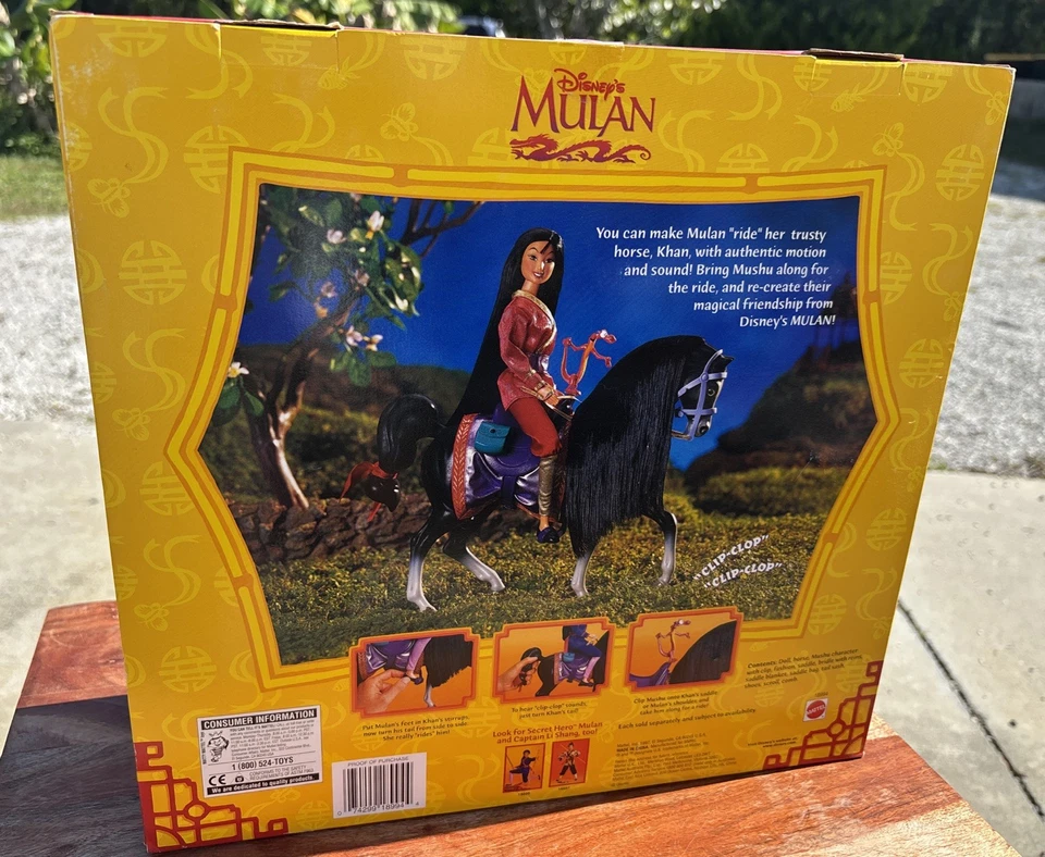 Juego de regalo de colección 1997 Disney Real Riding Mulan & Khan con juego Mushu Mattel sellado Foto 4 de 4