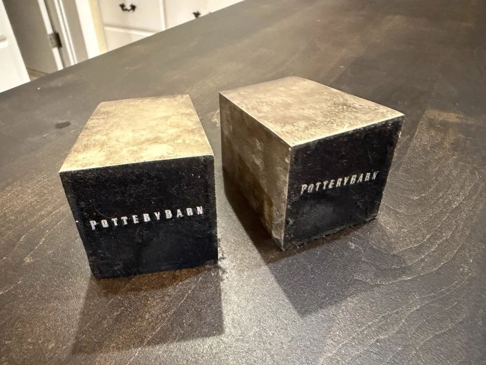 2 POTTERY BARN Candleholders Modern Pillar Industrial Silver Plated EUC - Image 2 of 4