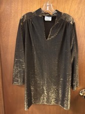 Vintage Gold Black Sparkle Pullover Top Disco 50  C 3/4 Sleeve