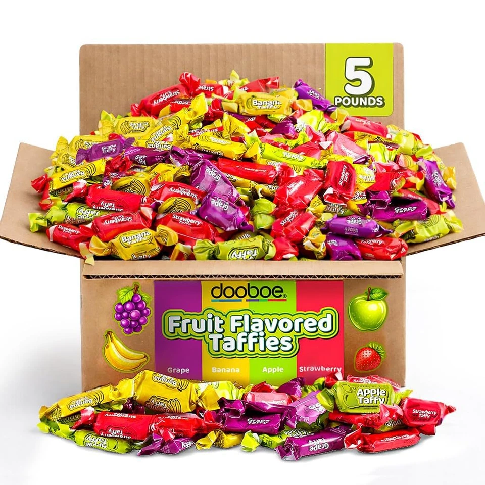 Mini Taffy Candy, 5 Pounds, Approx. 280 Pcs., Bulk Assorted Fruity Flavors Chewy - Image 1 of 4