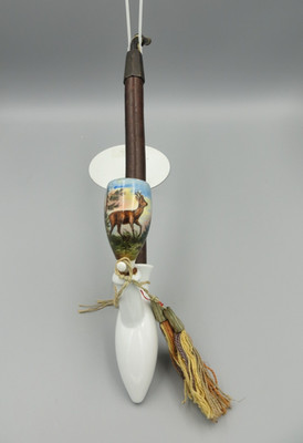 Antique Porcelain & Wood Smoking Pipe Deer Scene Hand Painted