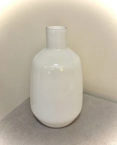 Italian Milk White Cased Glass Vase Hand Blown Vintage Mid Century Modern 9”