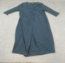 Marla Wynne Dress Womens Medium Blue Jersey 3/4 Sleeve Faux Wrap Trapeze Midi