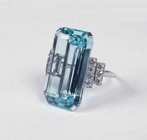 Art Deco 5.80 Ct Aqua Diamond Antique Vintage Engagement Ring 14K White Gold FN