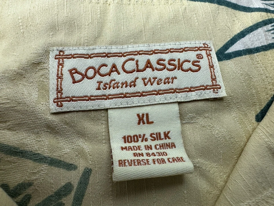 Vintage Boca Classics Men’s 100% Silk Hawaiian Palm Leaf/Hibiscus Shirt Size XL - Image 4 of 4
