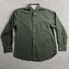 Izod Flannel Shirt Men's Medium Green Button Down Front Pocket 100 Cotton