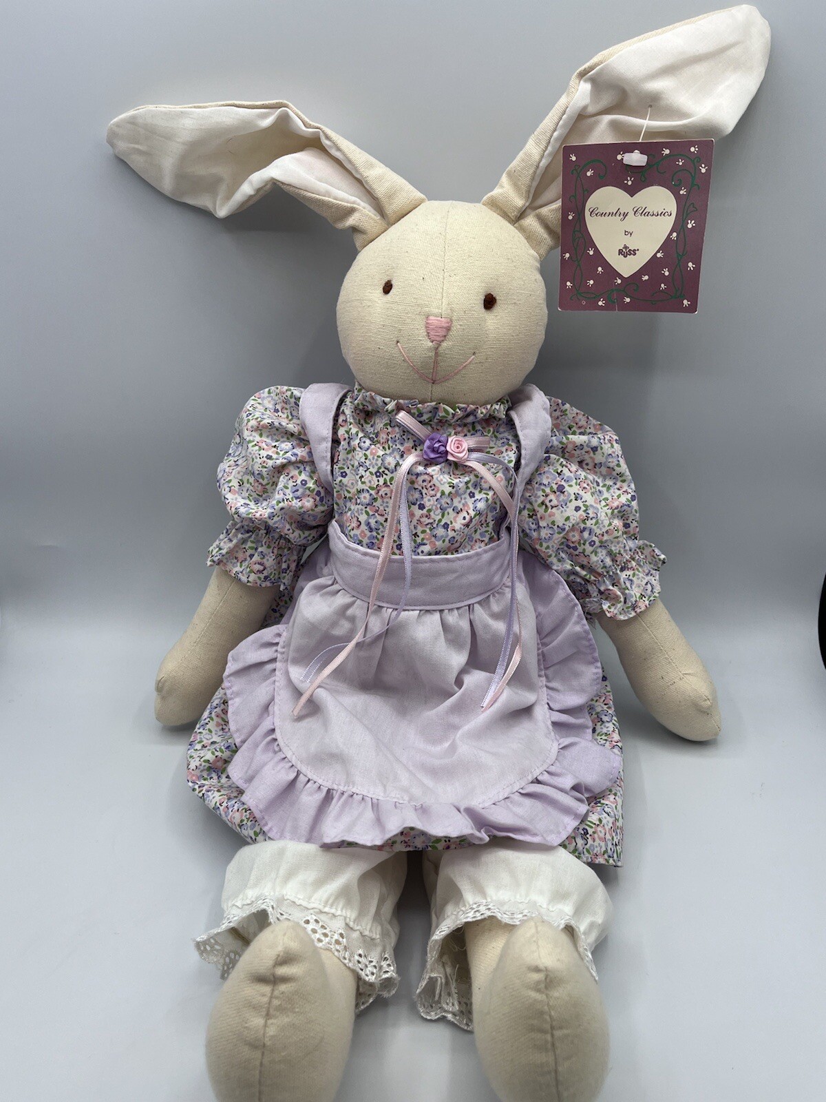 Vintage Russ Berrie Country Classics Bunny Rabbit Plush Lavender Floral Easter