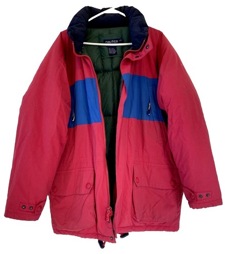 Vintage 90s Nautica Jacket Mens Large Red Full Zip Faded Outdoor