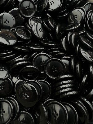 10 x Kunststoff Knopf Knöpfe schwarz 28mm glänzend,  4-Loch,  NEU