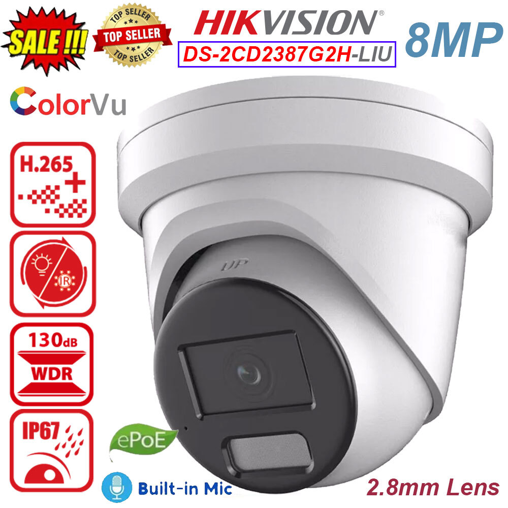 New DS-2CD2387G2H-LIU Hikvision Brand 8MP 4K PoE AcuSense ColorVu Mic IP Camera