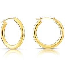 14K Real Solid Gold Shiny Polished Round Chunky Creole Hoops Earrings All sizes