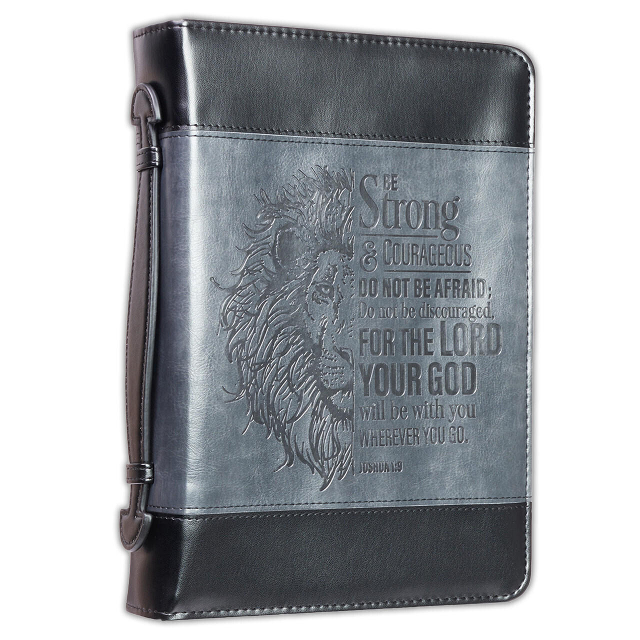 Bible Cover Extra Large Lion Be strong and courageous luxleather black