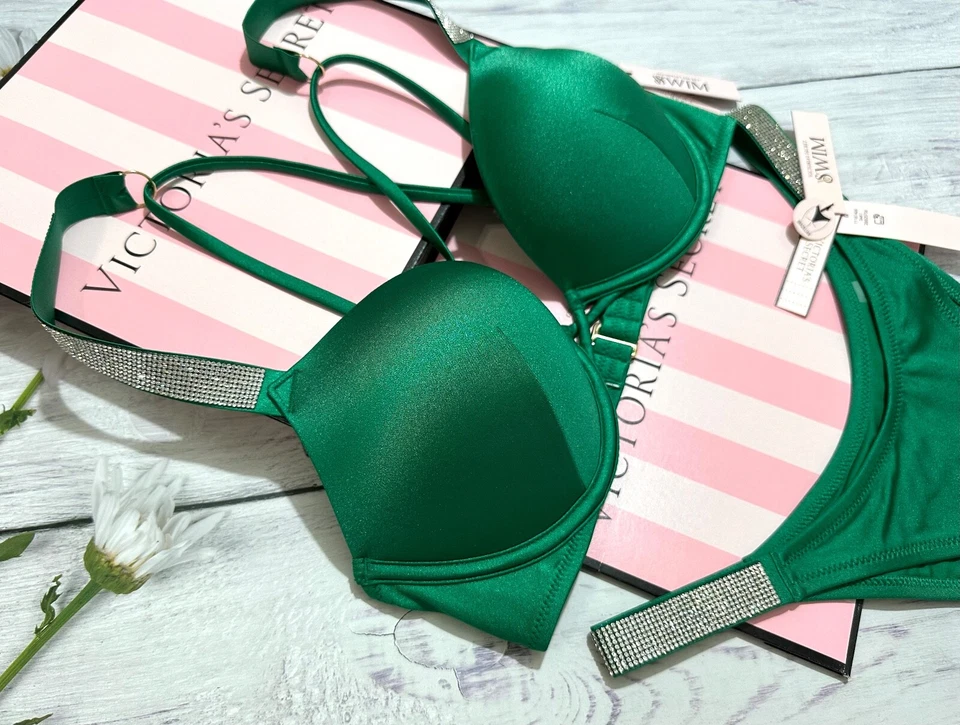 Victoria's Secret Shine Strap Swim Bombshell Push-up Set Verde Brasileiro - Imagem 2 de 3
