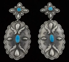 Large Oval Kingman Turquoise Earrings By Navajo Artist Glen Livingston
