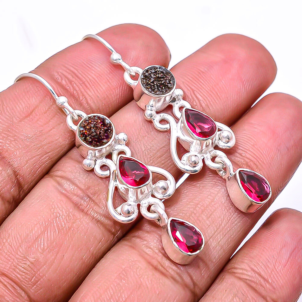 Titanium Agate Drusy -India Multi Collet 925 Sterling Silver Earring 1.95