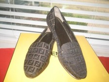 WOMEN'S FENDI ZUCCA CANVAS SLIP ON LOAFER SHOES US 4.5-5, EU 34.5