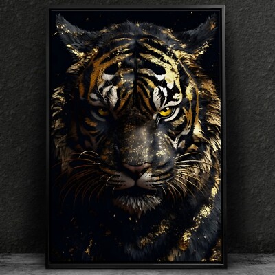  Wandbild, Wütender Tiger in Gold, Tier Acrylglas, Leinwand, Poster BILD, Kunst