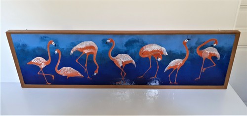 Art nouveau - Grande plaque en céramique - Décors flamands roses - 101,5 cm - Photo 2/12