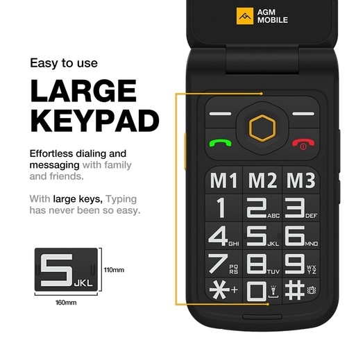AGM M8 Flip Rugged Phone 2.8 inch Unlocked SOS Quick Call Elderly Feature Phone - Picture 2 of 15